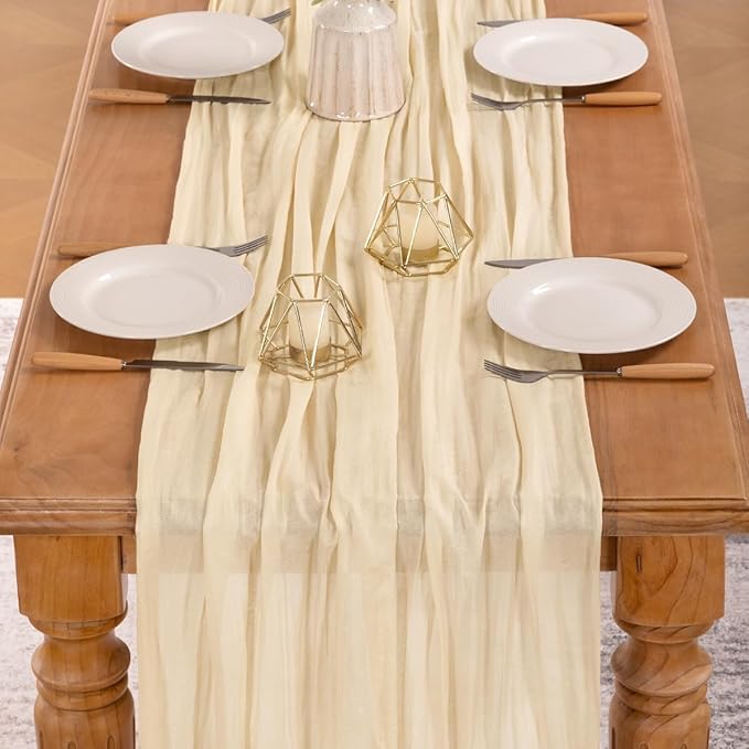 MLMW 10 Pack Beige Table Runner Cheesecloth Boho Gauze Rustic Cheese Cloth Table Runner 160 inch Sheer 13.3ft for Thanksgiving Wedding Party Baby Bridal Shower Birthday