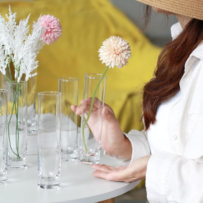 Cylinder Bud Vases, 12 Pack Clear Glass 7.5 Inch Tall
