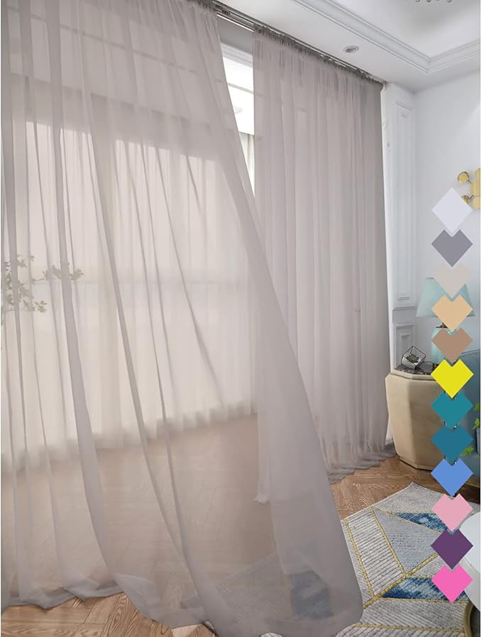 Window Light Grey Sheer Curtains 60 Inches Width 90 Inches Long 2 Panels Sheer Curtains Clear Curtains Basic Rod Pocket Panel for Home Living Room Bedroom Kids Room Yard Patio Parlor Sliding