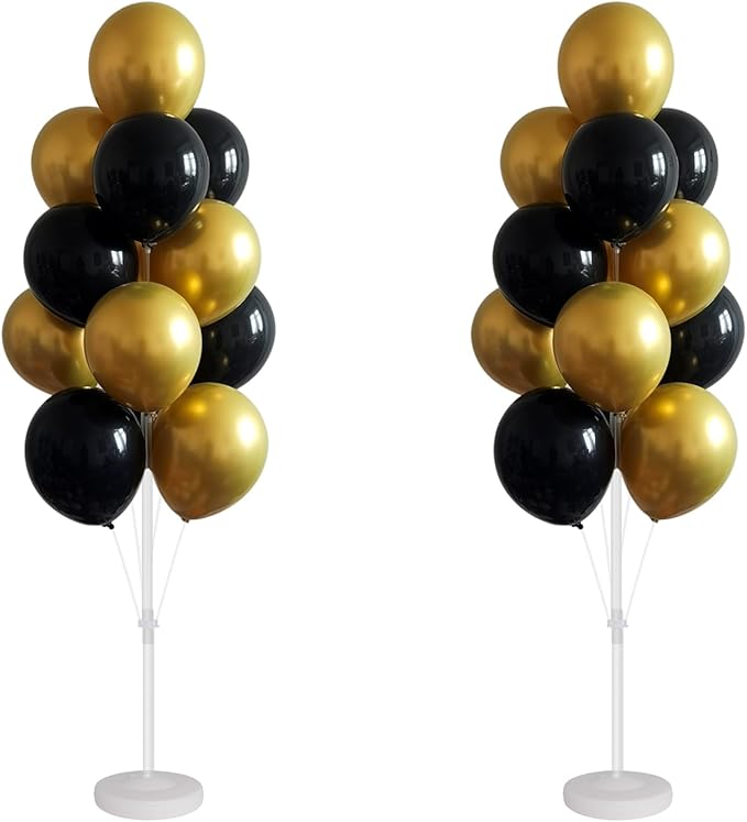 Party Pack Black and Gold Balloon Stand Kit, 2 Sets with 28 Balloons