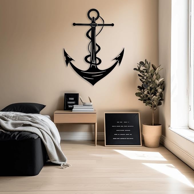 XXQ Anchor Wall Decor - Antique Metal Anchor for Bedroom & Living Room - 12" x 19" / 31 x 47cm