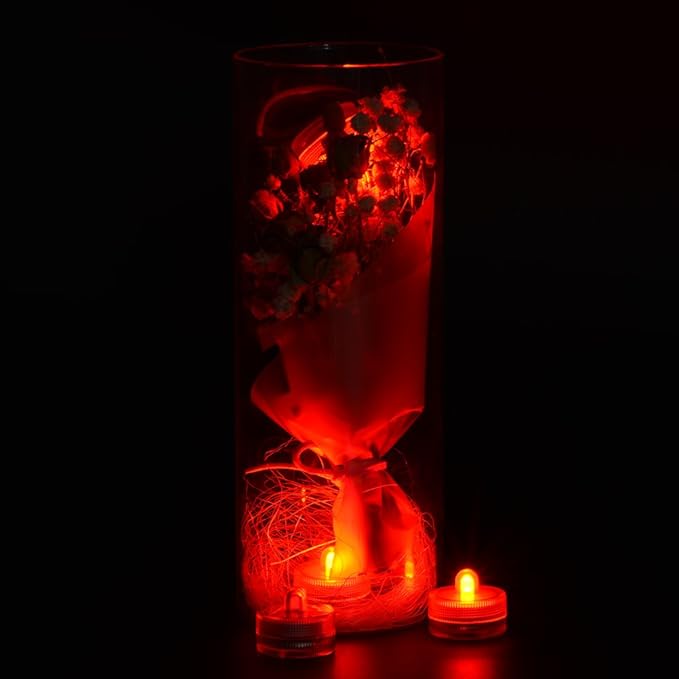 KITOSUN Submersible LED Lights cr2032 Battery Powered Underwater Waterproof LED Tea Light Candles for Events Wedding Centerpieces Vase Floral Xmas Holidays Home Decor Lighting(Pack of 12) (Orange)