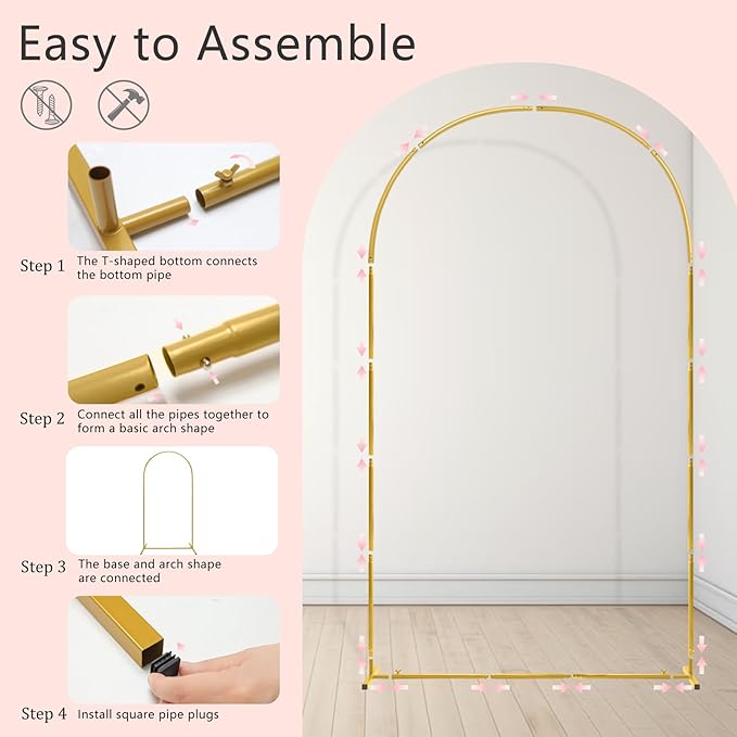 U+U Arch Backdrop Stand Set of 3, Gold Arch Stand for Wedding Birthday Party Bridal Baby Shower Balloon Arch Decoration (7.2FT, 6.6FT, 6FT)