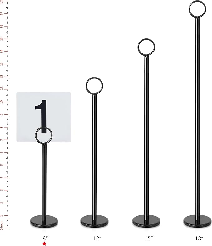 New Star Foodservice 27693 Ring Clip Table Number Card Holders, w/Number Cards, 1 to 24, Set of 24, 8-Inch, Black Stand