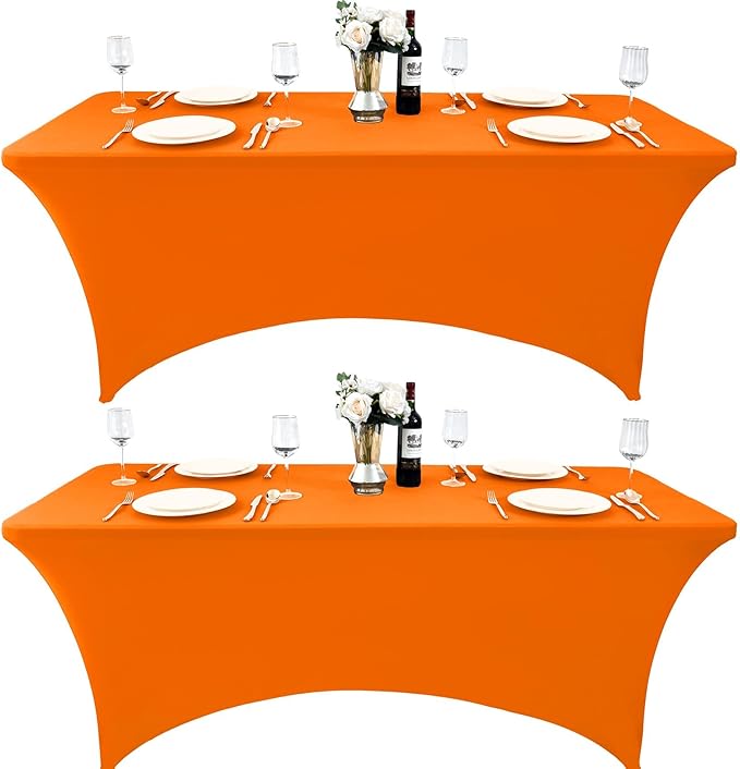 2-Pack 8ft Spandex Table Covers for Rectangle Folding Tables - Washable Elastic Tablecloth - Ultimate Fitted Table Protector for Birthday Parties, Trade Shows, Banquet