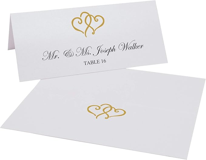 Linked Hearts Place Cards, Gold (Choose Color), Set of 150, Pre-cut and Scored - Wedding, Party, Dinner, and Special Events - Made in the USA