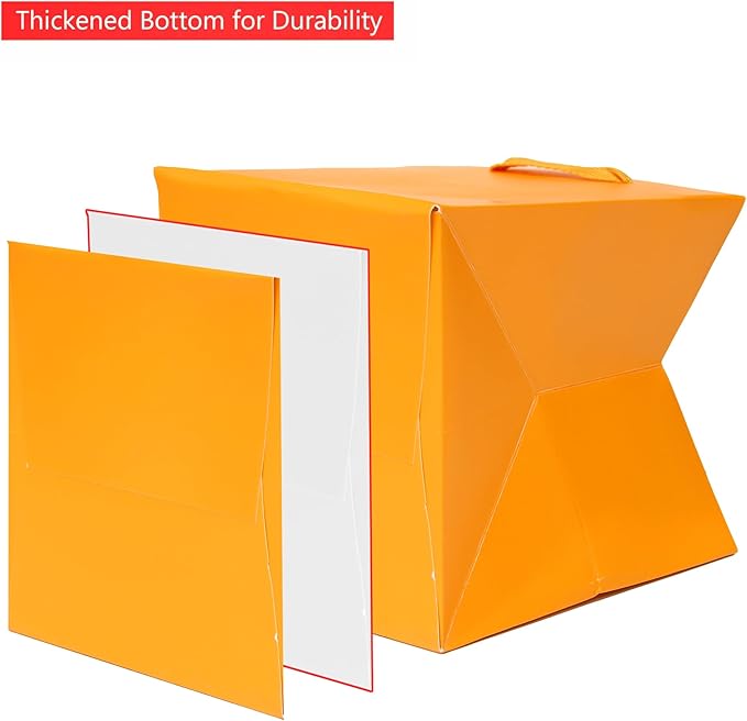 Orange Square Gift Bag 12 in Paper Gift Box Large Square Bottom Kraft Paper Bags with Handles for Party Favor, Birthday Gift Bags (Orange, 12 x 12 x 12 in, 10 CT)