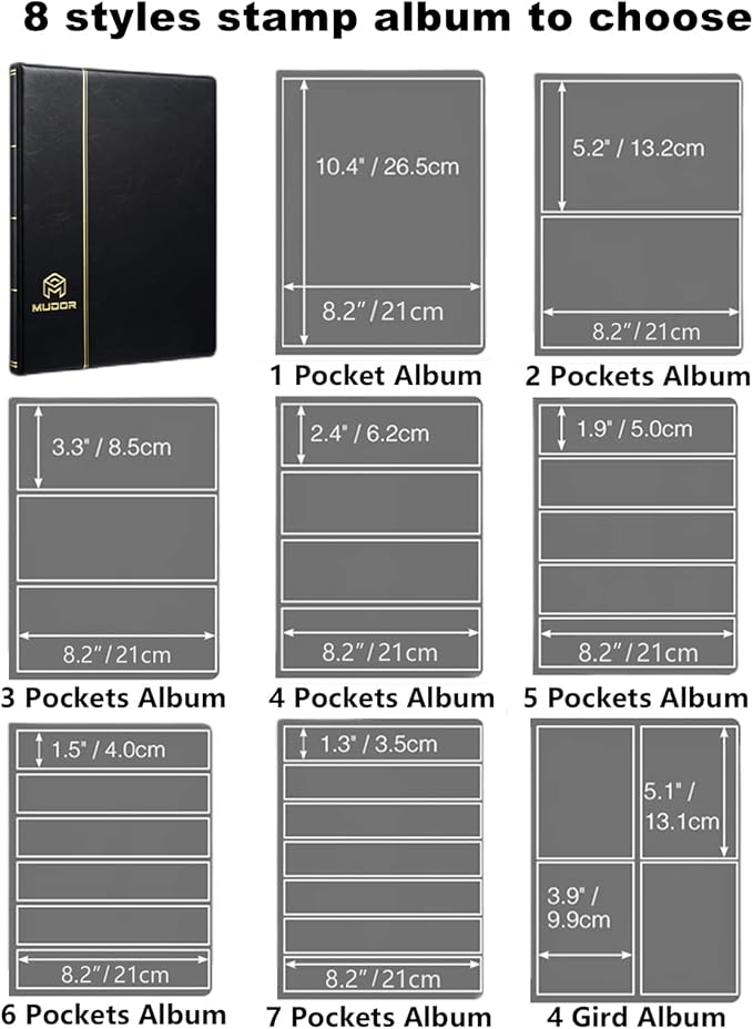 MUDOR Stamp Collecting Album for Collectors, 5 Rows Pockets, 10 Sheets Stamp Stockbook