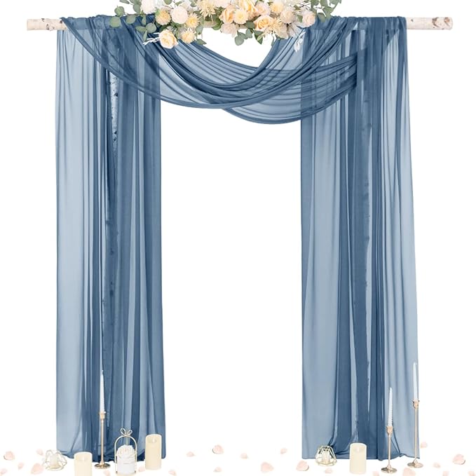Outdoor Curtains: Dusty Blue Sheer Chiffon Arch Drapes, 4 Panels 29 x 20 Ft