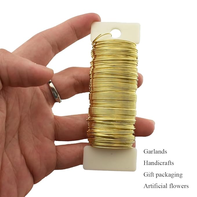 HAHIYO 22Gauge Golden 3Roll Total 115Yards(345Feet) Metal Floral Wire Flexible Paddle Wire for Crafts Christmas Wreaths Tree Flower Arrangement Bouquet Wrapping Wedding DIY