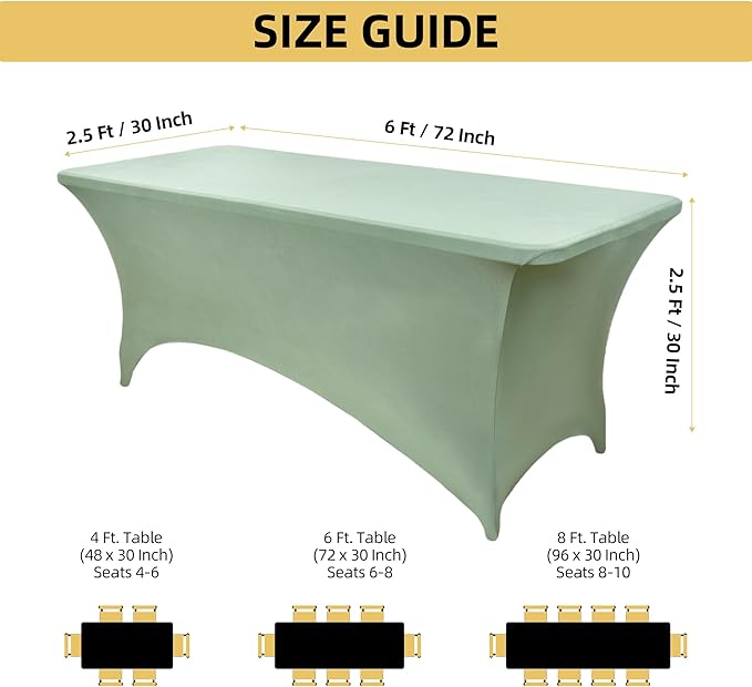 121 2-Pack 6ft Spandex Table Covers for Rectangle Standard Folding Tables - Wrinkle Resistant Stretch Tablecloths - Ultimate Fitted Table Protector for Parties, Banquet, and Wedding