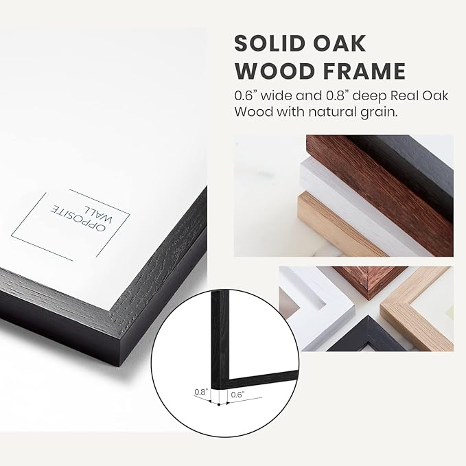 Opposite Wall - Set of 2-8.5 x 11 in - Black Solid Oak Wood Picture Frames - Lightweight, Versatile & Shatterproof - Wall Hanging & Tabletop Photo Frame - Office, Gallery & Home Decor