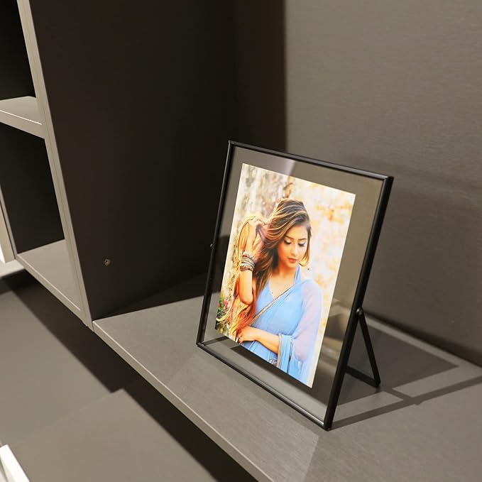 Black Floating Frame, 8"x10", Vertical, For Picture 7x9, 6x8, 5x7, Tabletop Shelf Photo Frame, For Father or Mother, Classy For Birthday or Wedding, Home or Office Décor
