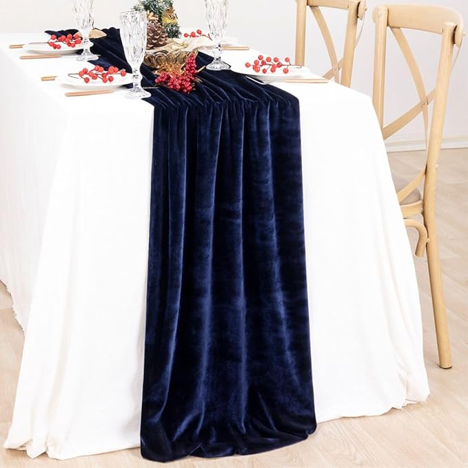 MLMC 2 Pack Navy Blue Velvet Table Runner 10ft Luxury Deep Blue Velvet Fall Table Runner 20x120 Inches for Wedding Reception Bridal Shower Party Birthday Events Decor