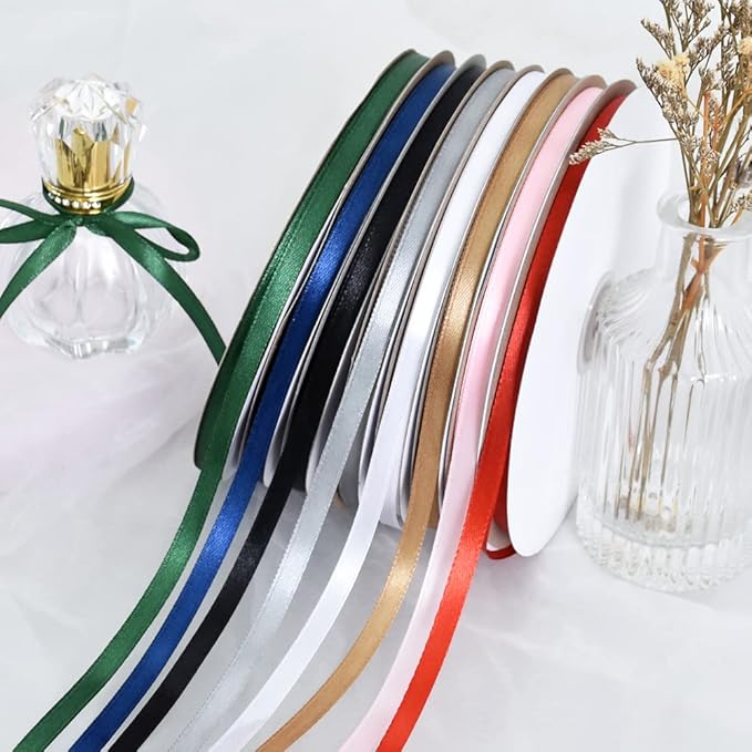 TONIFUL 1/4 Inch x 100yds White Satin Ribbon, Thin Solid Color Satin Ribbon for Gift Wrapping, Crafts, Hair Bows Making, Wedding Party Decoration, Invitation Cards, Floral Bouquets,Halloween,Christmas