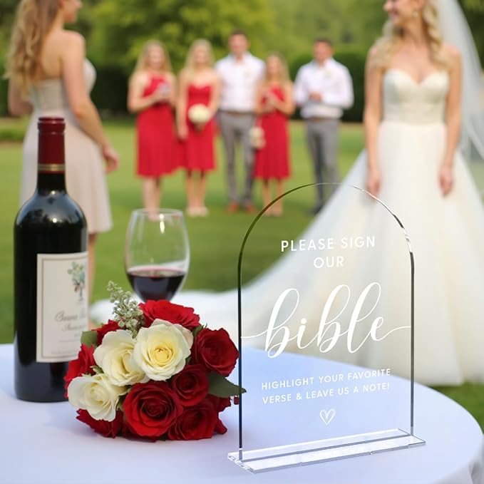 Wedding Decor，Bible Guestbook Sign,5 x 7 Inch Arch Acrylic Sign, Wedding Sign for Ceremony and Reception, Wedding Decorative Signage For Table Decor (White)