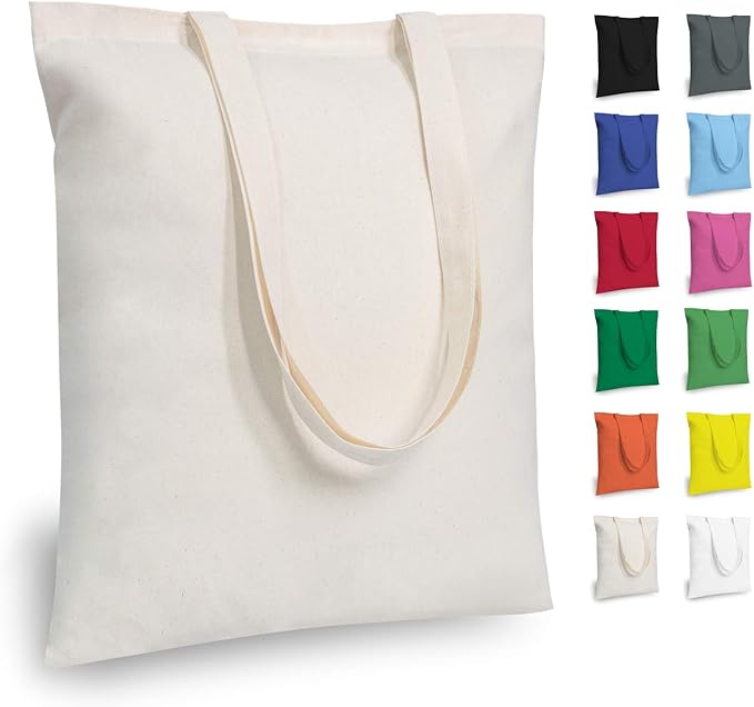 TOPDesign 12-Pack Economical 16"x15" Cotton Tote Bags, Lightweight Medium Reusable Grocery Shopping Cloth Bags, Suitable for DIY, Advertising, Promotion, Gift, Activity