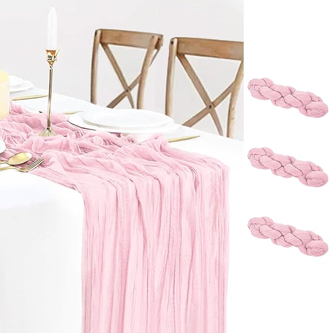 3 Pack Light Pink Cheesecloth Table Runner Gauze Table Runner Rustic Sheer Cheese Cloth 10Ft for Wedding Baby Shower Bridal Shower Sheer Boho Fall Thanksgiving Home Decor