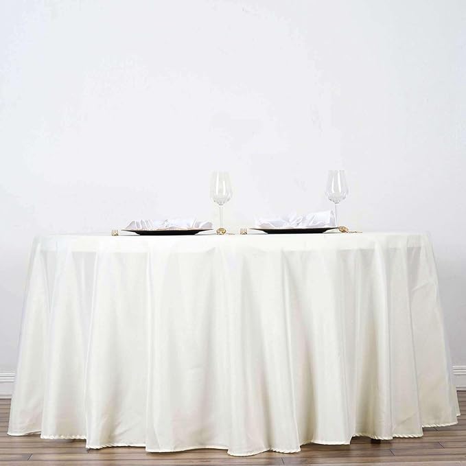 Efavormart Round Tablecloth, 132 Inch Stain & Wrinkle Resistant Washable Table Cloth, Decorative Polyester Fabric Table Cover for Banquet, Wedding, Dining- Ivory