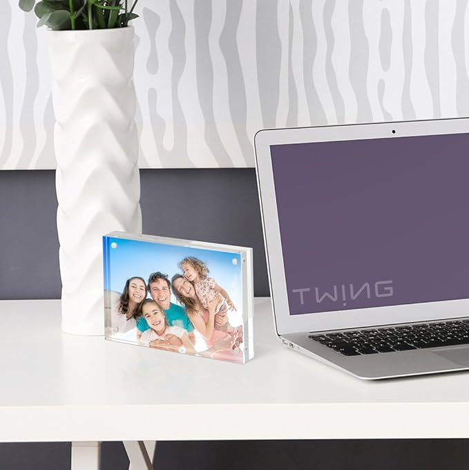 TWING 5x7 Acrylic Frame for Pictures, Clear Double Sided Acrylic Picture Frame with Microfiber Cloth, Picture Frame 5x7, 12 + 12MM Thickness Magnetic Photo Frame Desktop Frameless Display Gifts Ideal