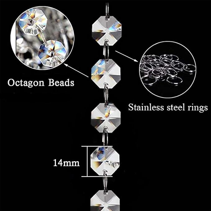 Crystal Acrylic Gems Bead Garland Strands, KinHom 16 Feet Hanging Clear 14mm Daimond Beads Chain Garlands for Manzanita Tree Centerpiece, Chandelier Bead Lamp Chain, Christmas/Wedding Party Decoration