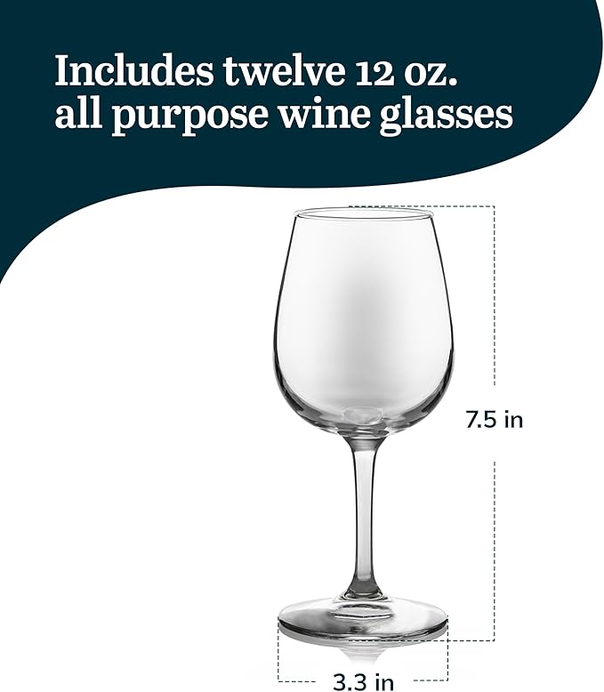 Wine Glasses Set of 12, 12.75 oz Clear Glass, Dishwasher Safe