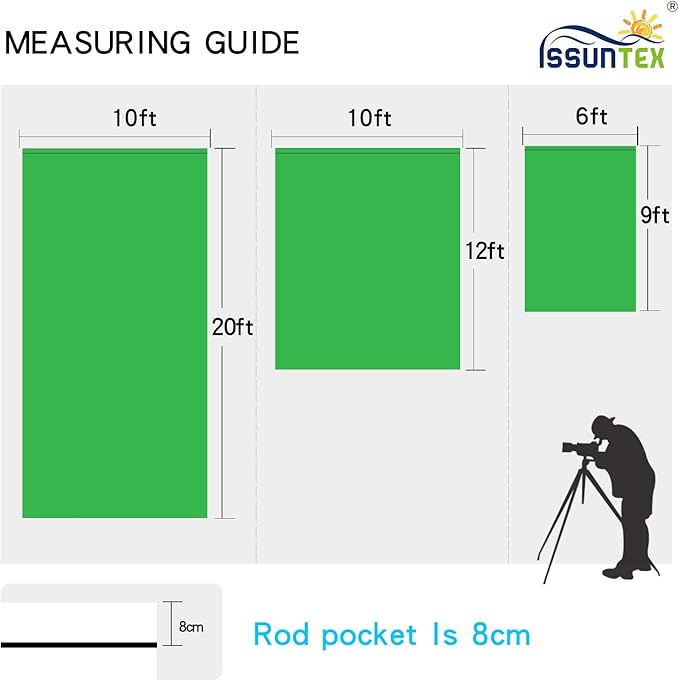 ISSUNTEX 10X12 ft Background Muslin Backdrop, Photo Studio, Collapsible High Density Screen for Video Photography and Television-Green