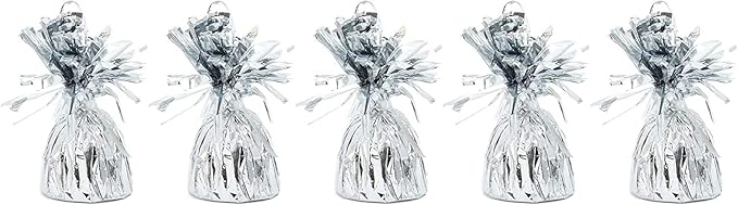 Silver Balloon Weights with Hooks, 15-Pack, Fringed Mylar Top