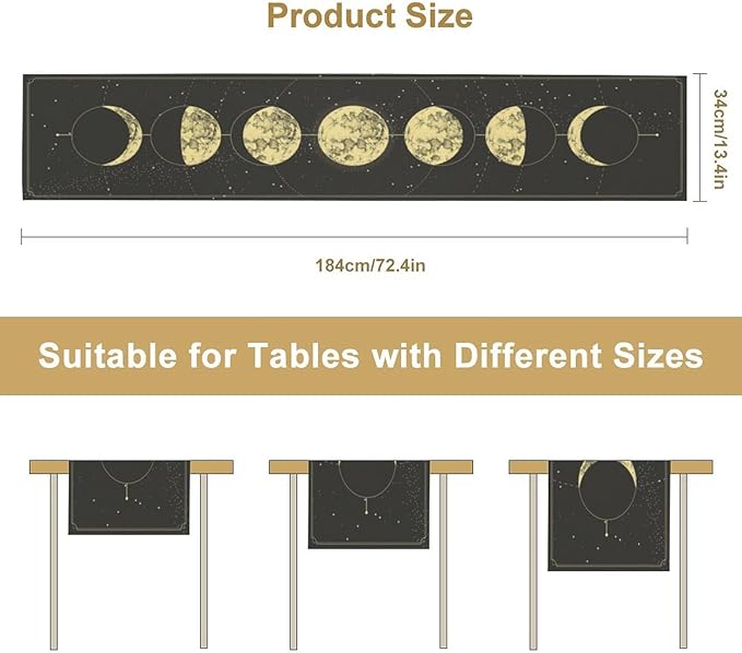 Sun Moon Table Runner, Mysterious Universe Milky Way Interstellar Space Western Traditional Elements able Runner for Party Living Room Home Kitchen Dinner Table Runner 13x120 Inch