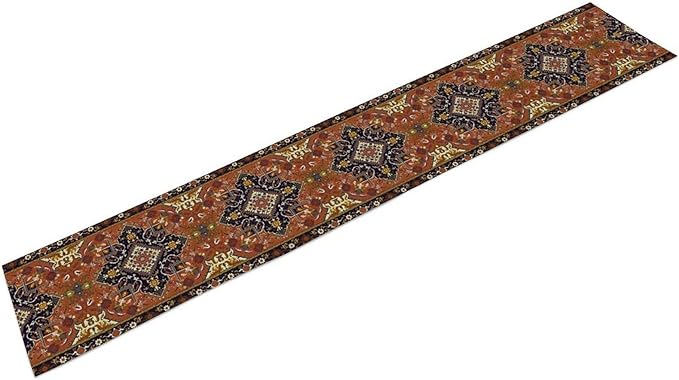 Vintage Boho Orange Table Runner, Country Rustic Farmhouse Magical Abstract Print Pattern for Home Kitchen Table Decor Dining Coffee Room Garden Party Decor 13x60in