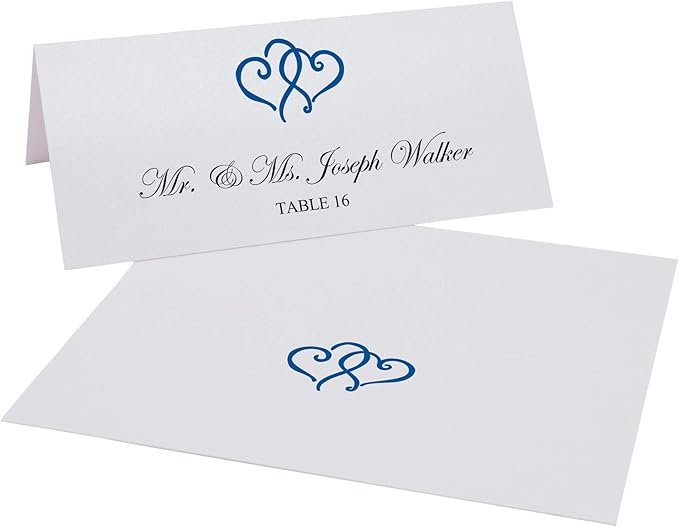 Linked Hearts Place Cards, Royal Blue (Choose Color), Set of 150, Pre-cut and Scored - Wedding, Party, Dinner, and Special Events - Made in the USA