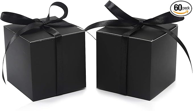 COTOPHER 60pcs Small Gift Boxes, Favor Boxes 2x2x2 inches Paper Gift Boxes with Ribbons Candy Box for Wedding Favors Baby Shower Bridal Shower Birthday Party (Black)