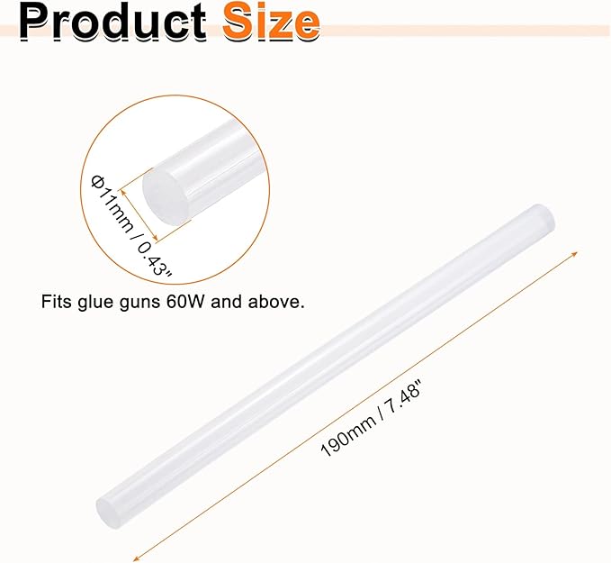 HARFINGTON 10pcs Hot Glue Sticks 0.43" Dia x 7.48" Long EVA Mini Hot Melt Adhesive Glue Stick for Hot Melt Gun Wood Plastic Glass Flowers Fabrics Foam, Clear