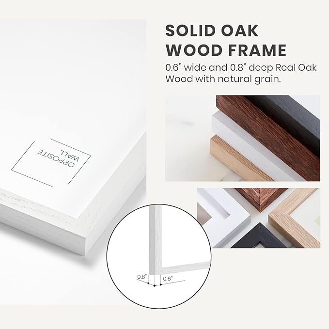 Opposite Wall - 18x24 in - White Solid Oak Wood Picture Frame - Lightweight, Versatile & Shatterproof - Wall Hanging Poster or Photo Frame - Wall Decor for Office, Gallery & Home - 2 Pack