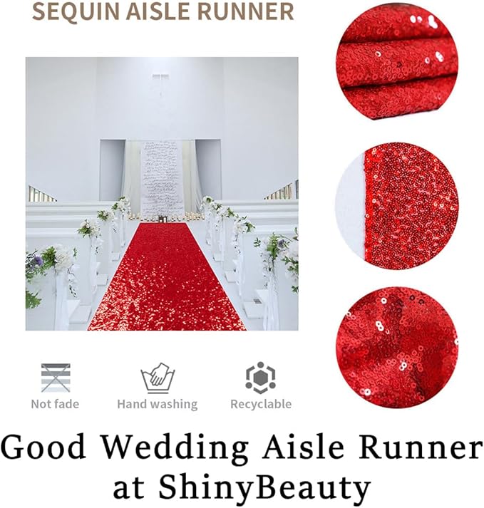 Aisle Runner Red Sequin Glitter Carpet 2 x 15 Ft