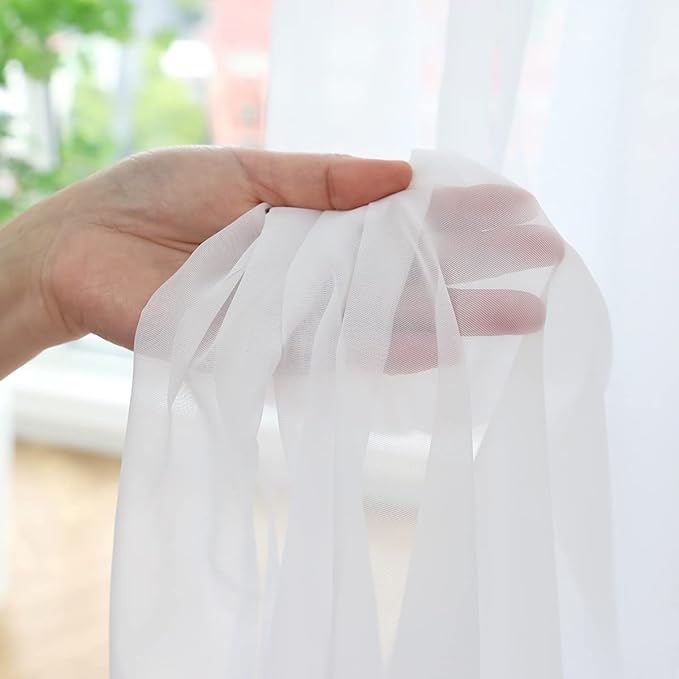 Window White Sheer Curtains 48 x 72 Inches - 2 Panels Clear Basic Rod Pocket for Home, Living Room, Bedroom, Kids Room