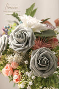 Artificial Flowers Real Looking Shimmer Grey Foam Fake, 25pcs – Silver
