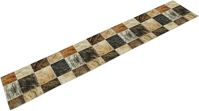 Rustic Cow Skin Patchwork Print Table Runner, Farmhouse Country Western Style Fur Table Cover for Dinning Home Party Holidays Home Setting, 13x90 Inch