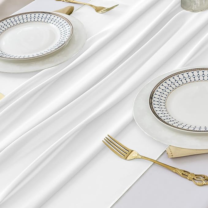 2 Pack 10 Ft Chiffon Table Runner White Gauze Long Table Runners 27x120 Inches Sheer Tulle Table Runner for Rustic Wedding Reception Bridal Shower Decorations Birthday Party