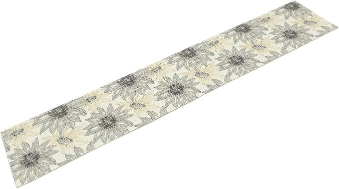 Chrysanthemum Vintage Floral Table Runner, Elegant Grunge Green Sunflower Spring Summer Elegant Pattern Artichokes Flower Table Runner for Party Kitchen Dining Living Room Decor, 13x108 Inch