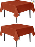 sancua Thanksgiving Square Tablecloths 54x54 Inch Rust, 2 Pack Fabric Fall Table Cloth for Square or Round Tables, Burnt Orange Washable Polyester Table Cover for Dinner, Holiday Party, Display Tables