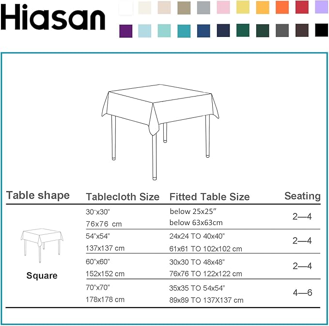 Hiasan Silver Grey Square Tablecloth - Waterproof and Spillproof Washable Fabric Table Cloth for Dining Room Kitchen Party and Outdoor, 30 x 30 Inch