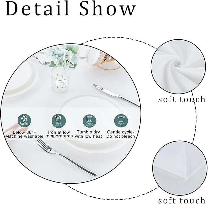 Fitable Rectangle Tablecloth Stain and Wrinkle Resistant Washable Polyester Table Cloth for Buffet Parties and Camping (54x78 inch, White)