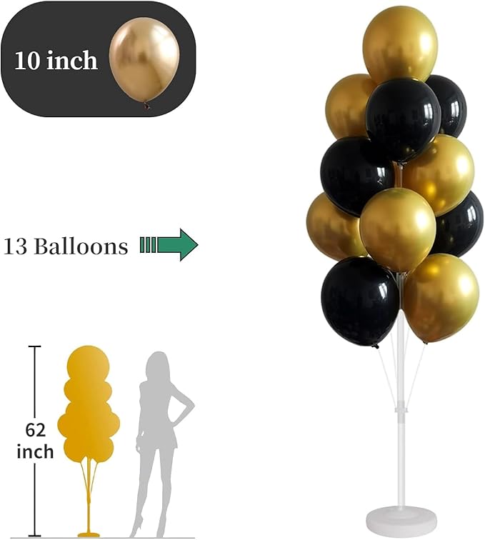 Party Pack Black and Gold Balloon Stand Kit, 2 Sets with 28 Balloons
