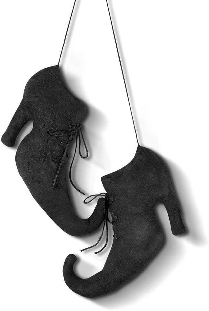 Hanging Ornament Halloween Witch Shoe, 12 Inch Suede with Lanyard