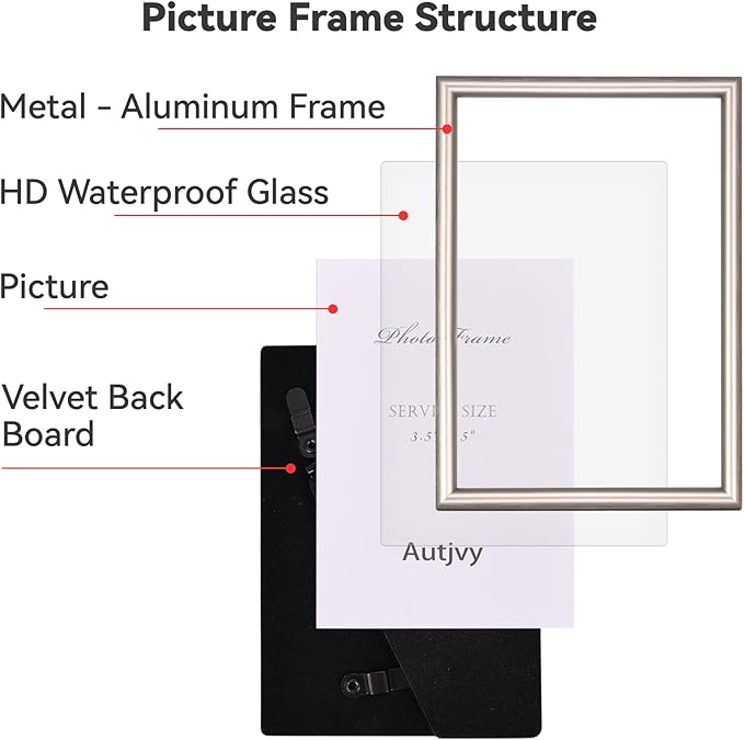 Tabletop Picture Frame, 4x6 Champagne Brushed Metal Wall Mount Frame