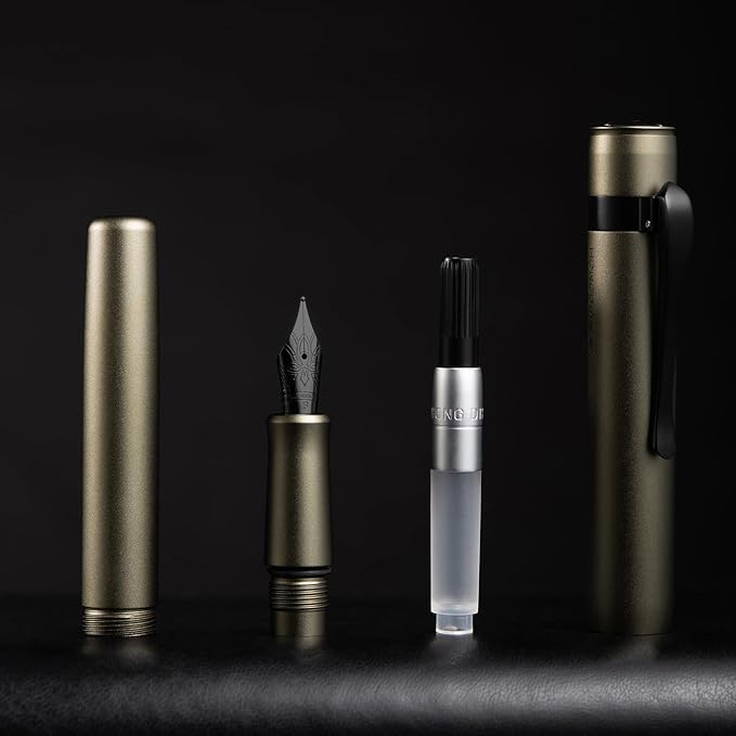 Hongdian M2 Black Forest Mini Fountain Pen, Medium Soft Nib & Sleek Shape Aluminium Short Pocket Travel Pen (Caramel Brown)