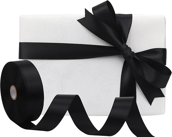 Black Solid Satin Ribbon 1 Inch 50 Yards Solid Polyester Fabric Ribbon for Gift Wrapping Wedding Christmas Baby Shower Birthday Party Decoration Handmade Immortal Flower Craft