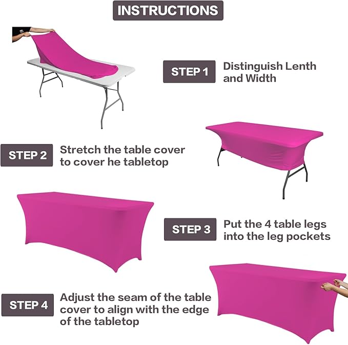 IVAPUPU 2 Pack 4FT Table Cloth for Rectangular Fitted Events Stretch Fuchsia Table Covers Washable Cover Spandex Tablecloth Protector for Party, Wedding, Cocktail, Banquet, Festival