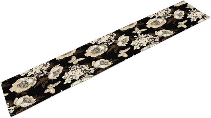 Watercolor Peony Table Runner, Modern Kitchen Dining Room Bohemian Floral Tabletop Decoration for Kitchen Cafe 13x70 Inch